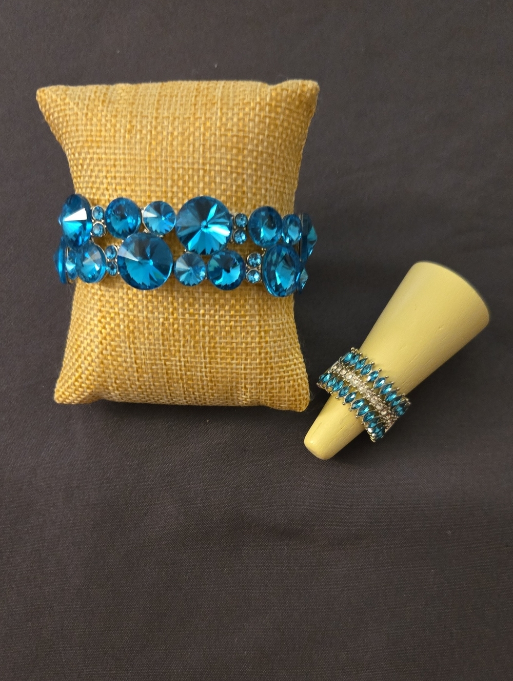 Blue Crystal Stretch Bracelet and Ring Set